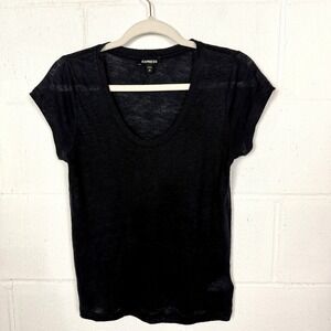 Express 100% Linen Top Scoop Neck Blue Sheer Layers Old Money Minimal Coastal XS